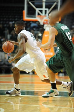 University of Miami Hurricanes guard-forward, DeQuan Jones #31, plays host to the Stetson University Hatters at the BankUnited Center on December 12,...