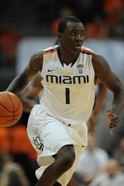 University of Miami Hurricanes guard, Durand Scott, #1, plays against the University of North Carolina Tar Heels at the BankUnited Center on January...