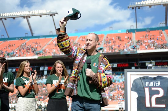 The University of Miami Hurricanes celebrate ?Kelly Tough? day as legendary quarterback Jim Kelly is honored during a game against the North Carolina...