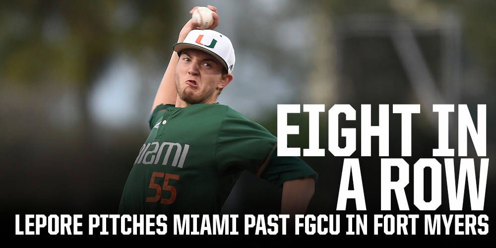 Lepore Pitches No. 2 Miami Past FGCU in Fort Myers