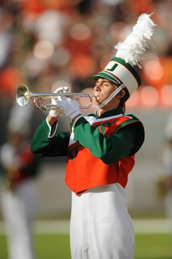 The University of Miami Band of the hour performs before a game against the Boston College Eagles at Sun Life Stadium on November 25, 2011.  Photo by...