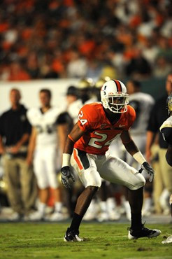 University of Miami Hurricanes defensive back Chavez Grant #24 had 1 solo tackle against Charleston Southern University in the Canes inaugural game at...