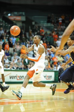 University of Miami Hurricanes guard, Garrius Adams #25, plays host to 2010 NCAA Final Four participant West Virginia at the BankUnited Center on...