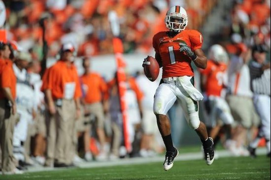 University of Miami Hurricanes defensive back Brandon Harris #1 in a game against the Clemson Tigers at Land Shark Stadium on October 24, 2009. Photo...