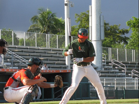 Yasmani Grandal (L) and Harold Martinez (R) at the Orange-Green World Series Wednesday afternoon at Alex Rodriguez Park.