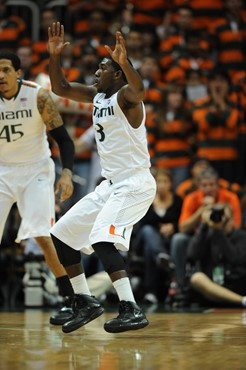 University of Miami Hurricanes guard, Malcolm Grant #3, plays host to the University of North Carolina Tar Heels at the BankUnited Center on January...