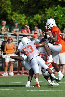 University of Miami Hurricanes players at Greentree practice fields training for the upcoming 2010 season. The practice was open for Season ticket...