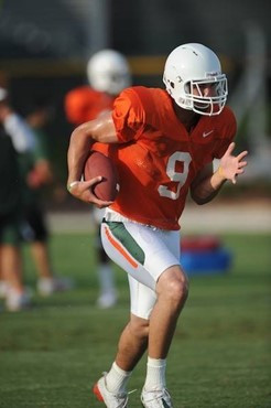 University of Miami Hurricanes players Ford Chase #23 at Cobb Stadium training for the upcoming 2010 season. The practice was open for Season ticket...