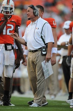 University of Miami Hurricanes tight ends/special teams coordinator Joe Pannunzio discusses a call with his players in a game against the Clemson...