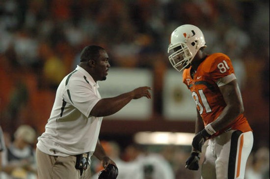 University of Miami defensive end Calais Campbell #81 in a game against the Texas A&M Aggies at the Orange Bowl on September 20, 2007. The Hurricanes...