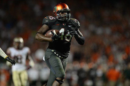 University of Miami Hurricanes tight end Clive Walford #46 plays in a game against the Florida State Seminoles at Sun Life Stadium on November 15,...