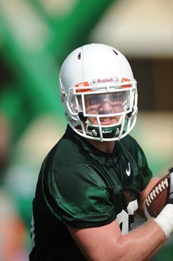 University of Miami tight end, Blake Ayles #86, in his first spring practice at Greentree Practice fields on March 5, 2011 on the University of Miami...