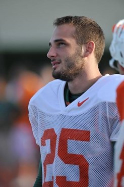 University of Miami Hurricanes Matt Bosher #25 at Greentree practice fields training for the upcoming 2010 season. The practice was open for Season...
