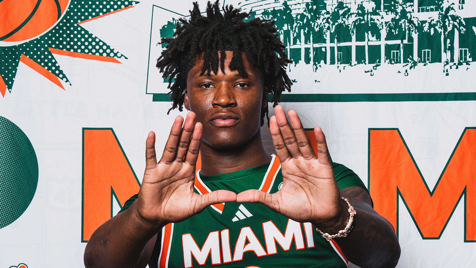 LJ Cason sitting in front of a Miami backdrop