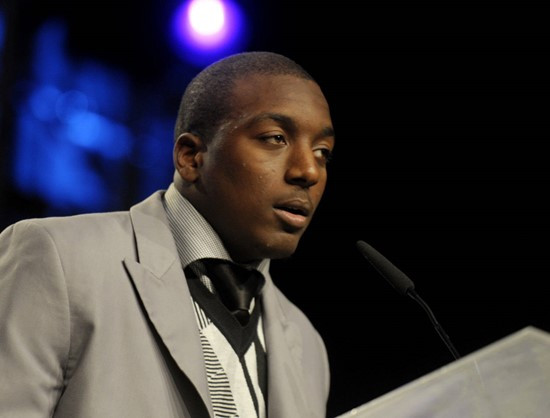 Duke Johnson giving his acceptance speech at the ACC Night of Legends