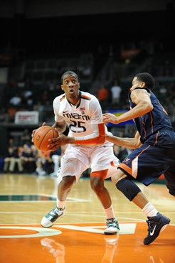 University of Miami Hurricanes guard, Garrius Adams #25, played host to the Virginia Cavaliers at the BankUnited Center on February 5, 2011.  The...