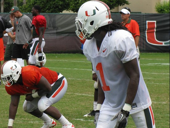 Sophomore Allen Hurns awaits the snap during a team drill on Wednesday.