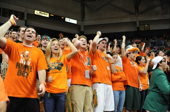 Fans cheer for The University of Miami Hurricanes as they played host to the North Carolina Tar Heels at the BankUnited Center on January 26, 2011.   ...