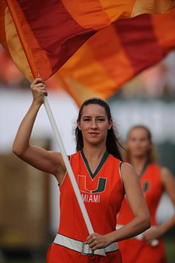 The University of Miami Band of the Hour entretains the crowd at Dolphin Stadium during half time.