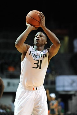 University of Miami Hurricanes guard-forward, DeQuan Jones #31, plays host to the Stetson University Hatters at the BankUnited Center on December 12,...