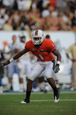 University of Miami Hurricanes defensive back Brandon Harris #1 drops into coverage in a game against the University of Central Florida Knights at...