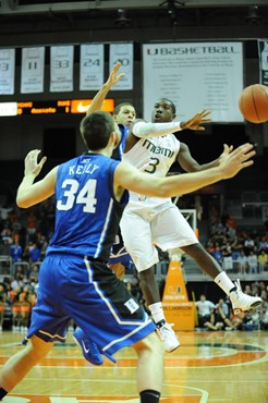 University of Miami Hurricanes guard, Malcolm Grant #3, and the Canes play host to the Duke Blue Devils at the BankUnited Center on February 13, 2011....