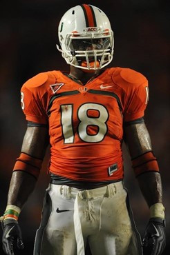 University of Miami Hurricanes tight end Dedrick Epps #18 plays in a game against the Georgia Tech Yellow Jackets at Land Shark Stadium on September...