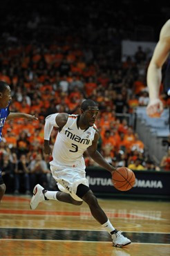 University of Miami Hurricanes guard, Malcolm Grant #3, plays host to the Duke Blue Devils at the BankUnited Center on February 13, 2011.  Photo by...