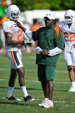 University of Miami Hurricanes assistant coach Wesley McGriff at Greentree practice fields training for the upcoming 2010 season. The practice was...