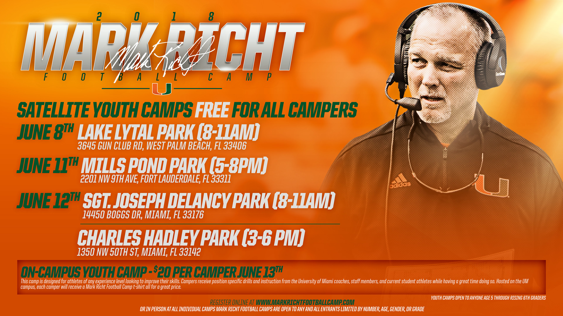 Mark Richt Football Camp Holding 4 Free Satellite Youth Camp Sessions