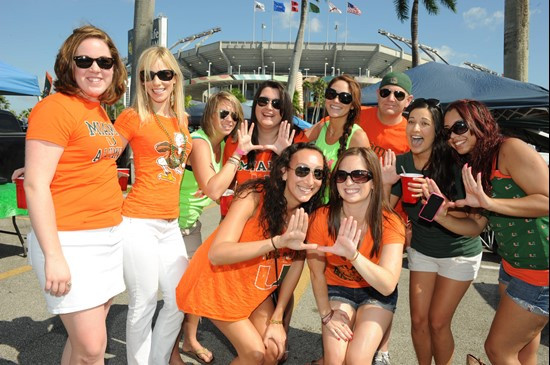 University of Miami Hurricane Fans tailgate at SunLife Stadium before a game against the Duke Blue Devils at Sun Life Stadium on November 5, 2011. ...