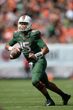 University of Miami Hurricanes quarterback Brad Kaaya #15 plays in a game against the North Carolina Tar Heels at Sun Life Stadium on November 1,...