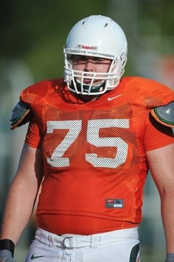 University of Miami Hurricanes players Wheeler Jared #75 at Cobb Stadium training for the upcoming 2010 season. The practice was open for Season...
