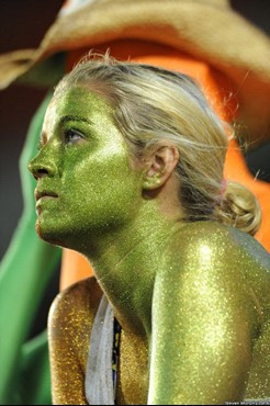 A University of Miami Hurricanes fan shows her team spirit in a game against the Ohio State Buckeyes at Sun Life Stadium on September 17, 2011. Photo...