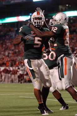 University of Miami Hurricanes running back Javarris James #5 and University of Miami Hurricanes running back Javarris James #5 and University of...