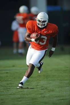 University of Miami Hurricanes players Eduardo Clements #23 at Cobb Stadium training for the upcoming 2010 season. The practice was open for Season...