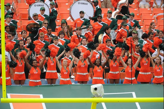 University of Miami Hurricane's marching band. in a game against the University of Central Florida Knights at Dolphin Stadium on October 11, 2008. ...