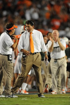 University of Miami Hurricanes head coach Al Golden on the sidelines in a game against the Ohio State Buckeyes at Sun Life Stadium on September 17,...