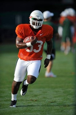 University of Miami Hurricanes players Maurice Hagens #33 at Greentree practice fields training for the upcoming 2010 season. The practice was open...