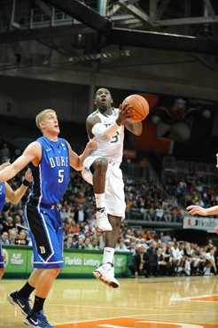 University of Miami Hurricanes guard, Malcolm Grant #3, and the Canes play host to the Duke Blue Devils at the BankUnited Center on February 13, 2011....