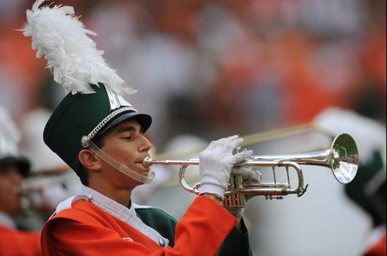 The University of Miami Band of the hour performs during a game against the Clemson Tigers at Land Shark Stadium on October 24, 2009.  Photo by Steven...