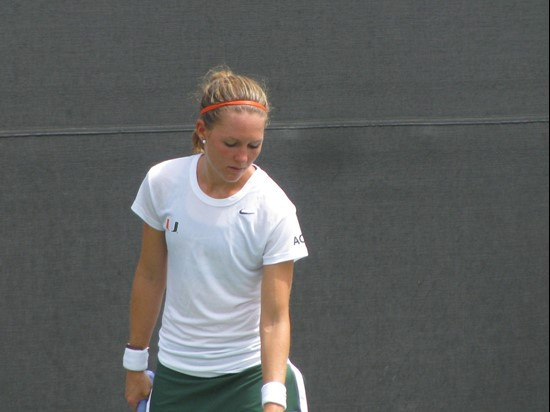 Bianca Eichkorn getting ready to serve Saturday at the Neil Schiff Tennis Center.