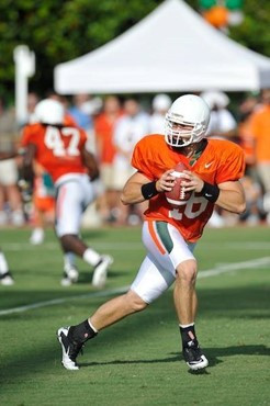 University of Miami Hurricanes players Jermaine Johnson #78 at Cobb Stadium training for the upcoming 2010 season. The practice was open for Season...