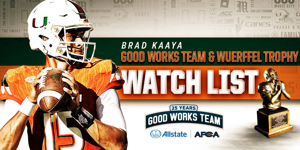 Kaaya on Watch List for Good Works, Wuerffel Trophy