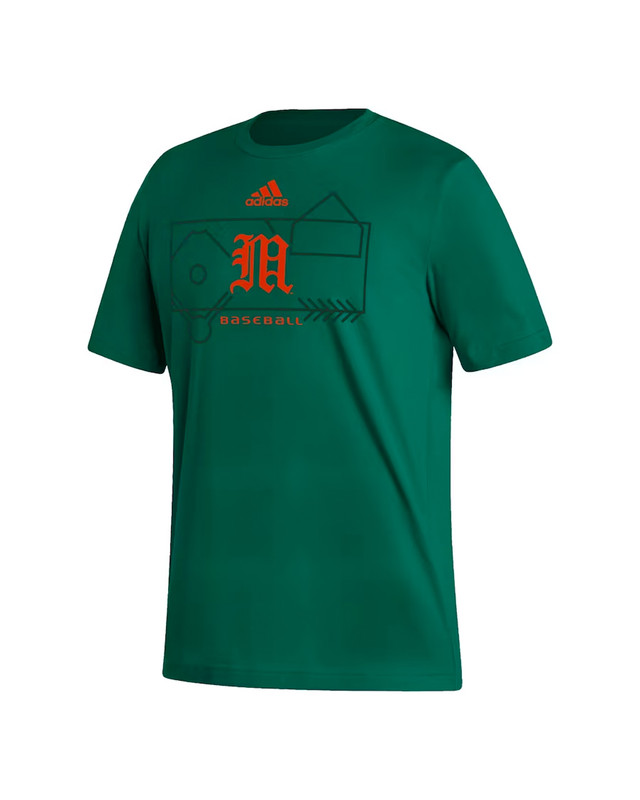 adidas Green Miami Hurricanes Locker Lines Baseball Fresh T-Shirt