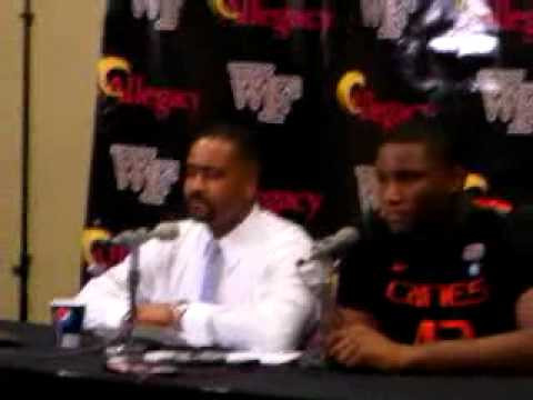 02/09/11 -- Miami Coach Haith & Reggie Johnson -- Wake Forest Postgame