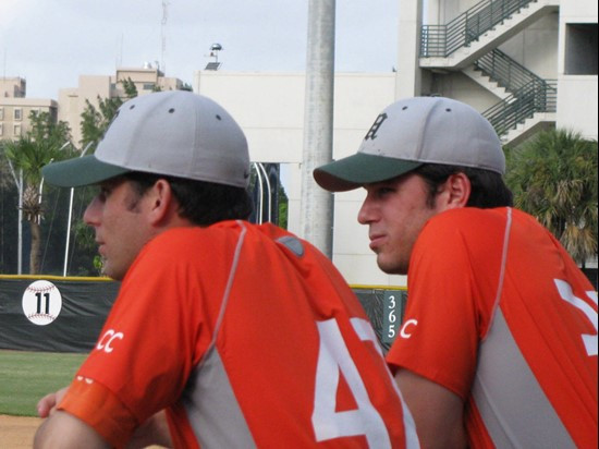 David Gutierrez (L) and Kevin Youst (R) at the Orange-Green World Series on Monday.