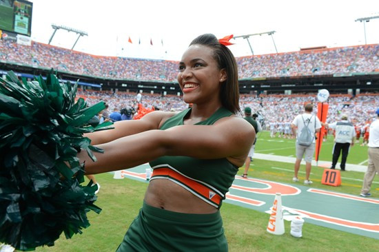 University of Miami Hurricane cheerleader?s show their team spirit in a game against the #12 ranked University of Florida Gators at Sun Life Stadium...