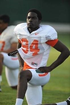 University of Miami Hurricanes players Jared Campell #37 at Greentree practice fields training for the upcoming 2010 season. The practice was open for...