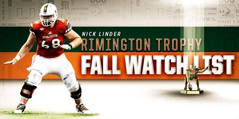 Linder Named to the Rimington Trophy Fall Watch List